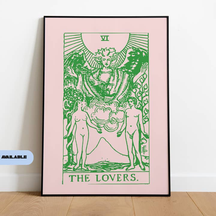 Gemini The Lovers Tarot Card Art Print for wholesale by whatmabeldid
