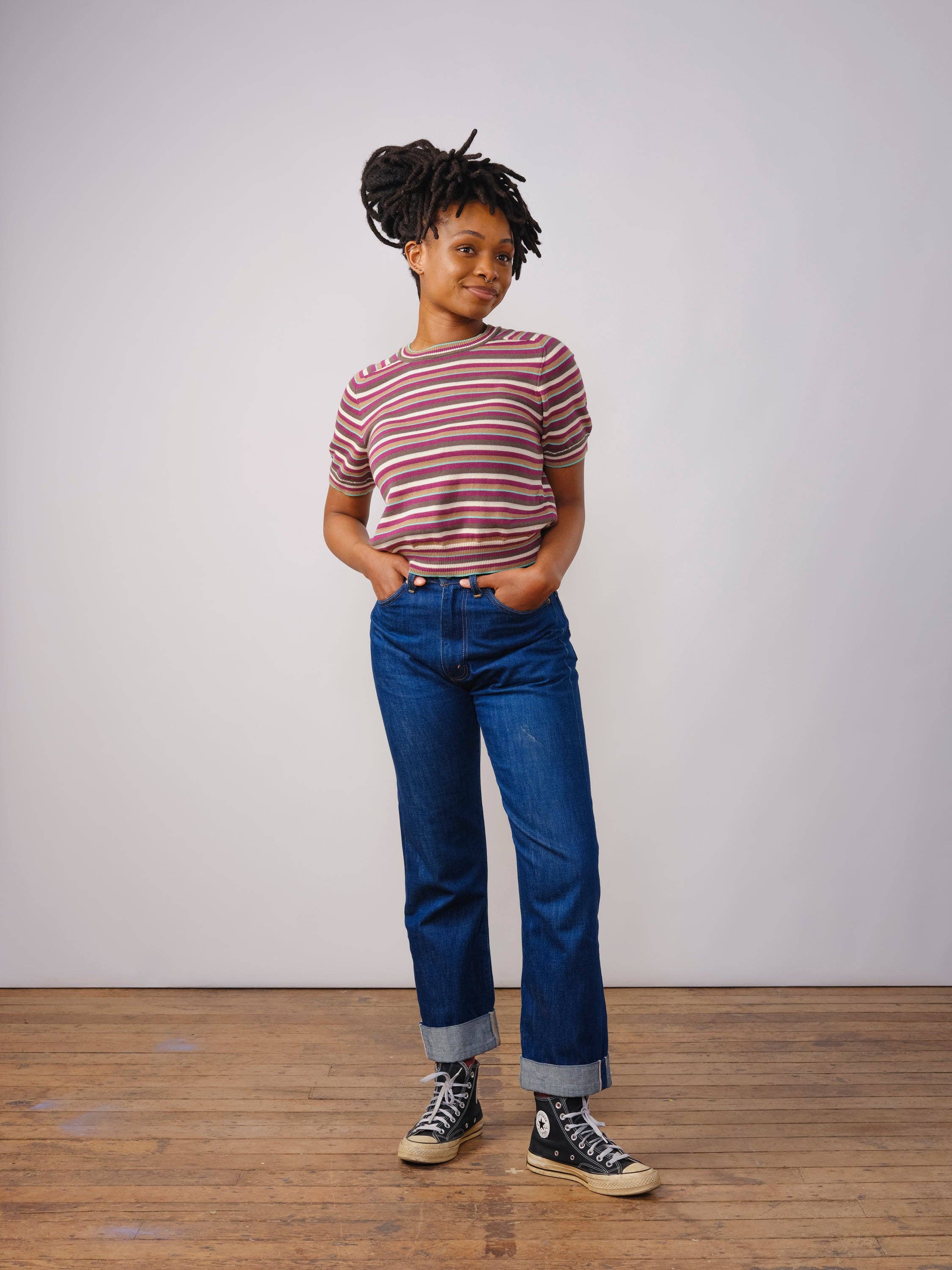 The Endery - Wholesale T-Shirt - Women's - Mini Stripe Ruben Tee - Camu Camu1