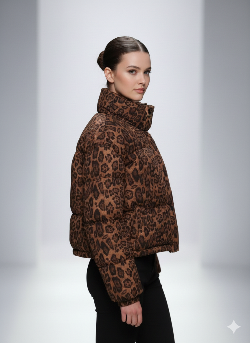 CCIC New York - Venta al por mayor Chaqueta - Mujer - Chaqueta Acolchada de Leopardo con Cuello Alto Recortado3