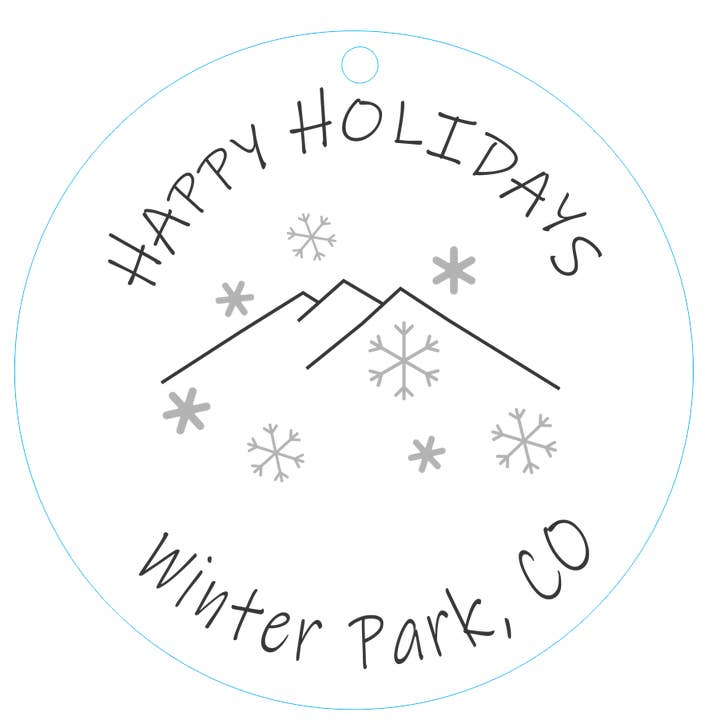 Ornament 3-inch Round Happy Holidays (Winter Park, CO) for wholesale by Wordsmith Laser