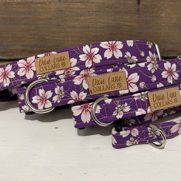 Cherry Blossom Dog Collar, Purple Floral Collar for wholesale by Dixie Lane Collars
