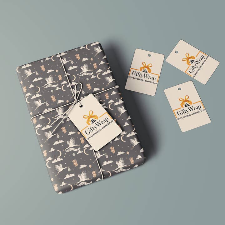 GiftyWrap - Wholesale Wrapping Paper Roll - Here Comes The Stork - Double Sided1