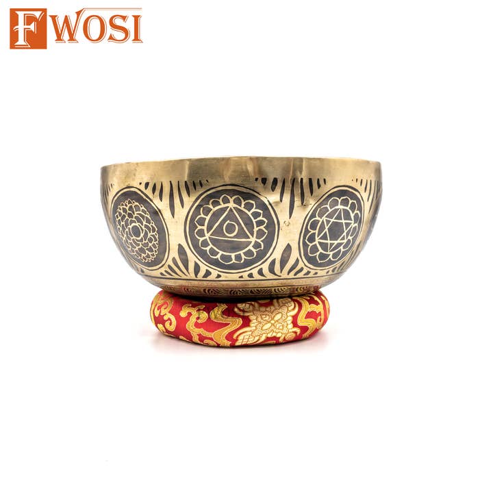 Fwosi - Wholesale Meditation Supplies - Lord Shiva Carved Prayer Bowl, Tibetan Mantra Singing bowl
