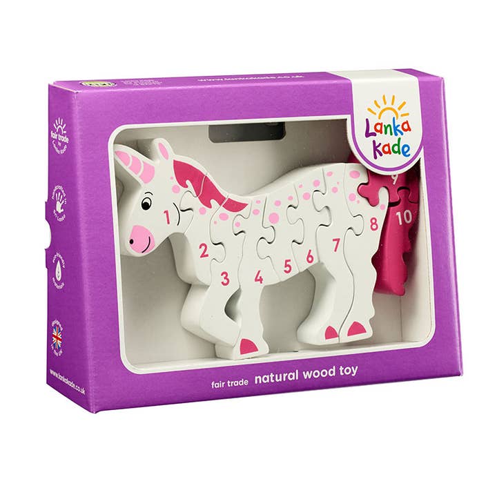 Lanka Kade (UK) Ltd - Wholesale Puzzle - Kids - Unicorn 1-10 puzzle - Handmade fair trade wooden kids toy1