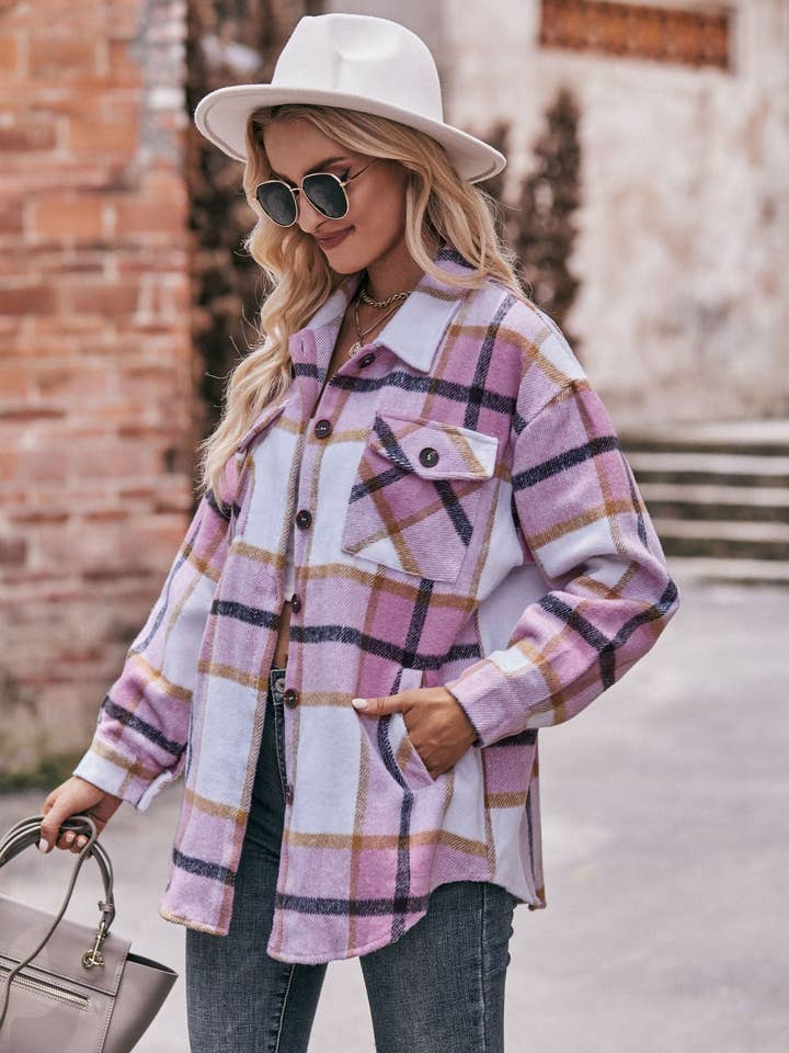 Lovesoft - Wholesale Shirt Jacket/Shacket - Women's - Women's Plaid Jacket Casual Loose Pocket Shirt