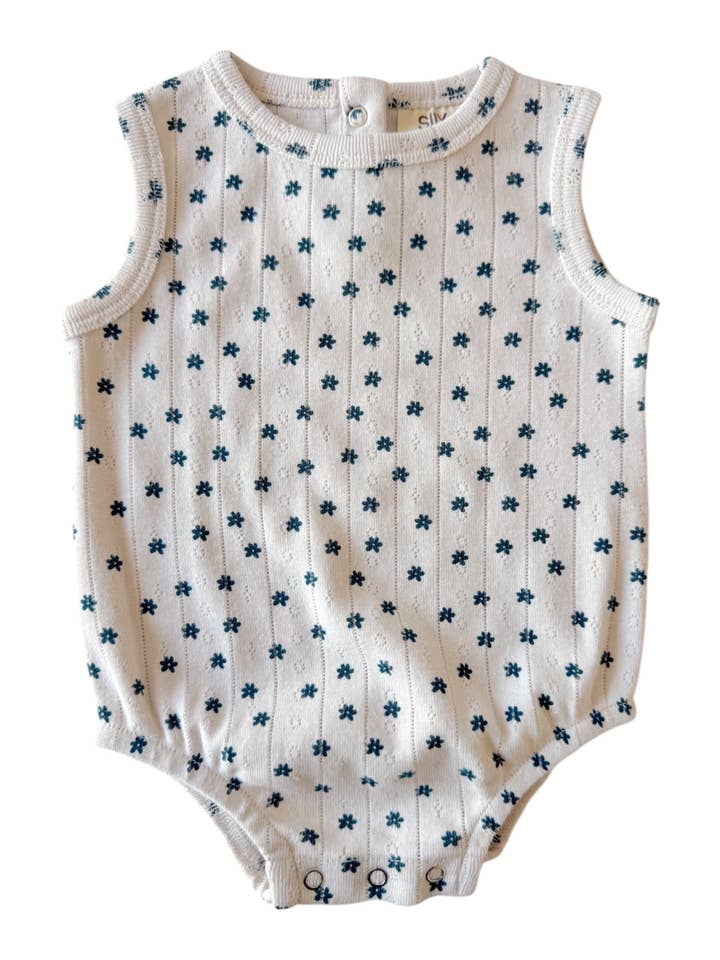 SIIX Collection - Wholesale Bodysuit (Non-Footed) - Baby - Blue Flower / Organic Pointelle Dune Bubble