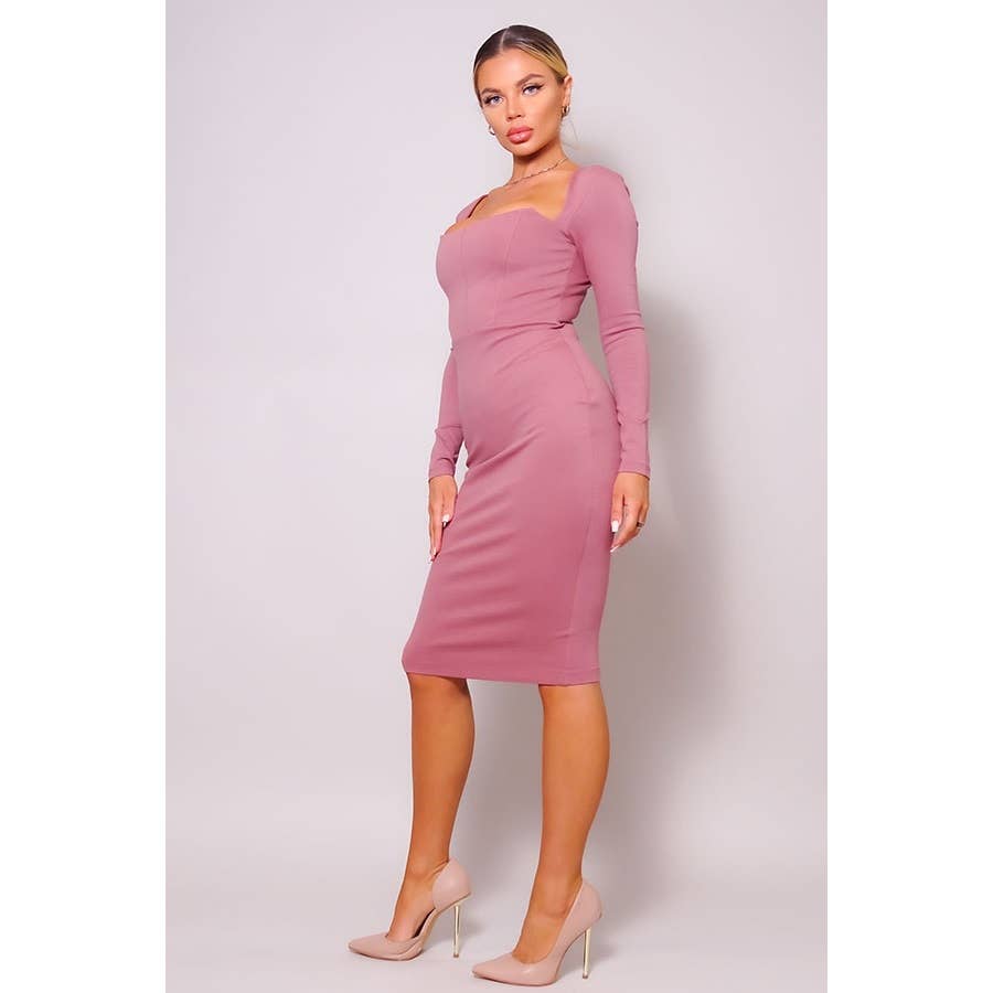 CEFIAN FASHION - Vente Robe – femme - ROBE MIDI SEXY À COL CARRÉ STACY2