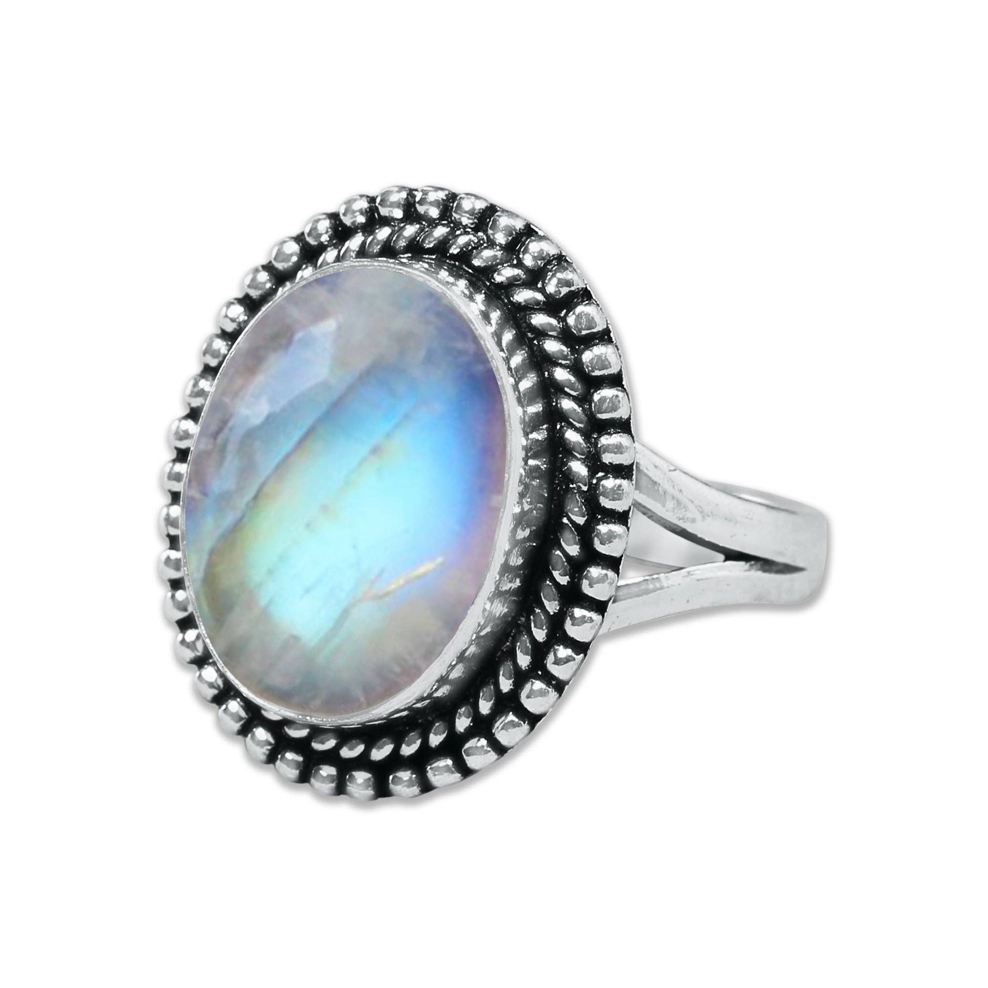 Handmade Jewels - Wholesale Cocktail/Statement Ring - Rainbow Moonstone AAA Rings – Silver-Plated, Handmade, Shimmering Blue (Made to Order)5