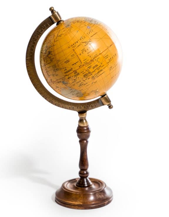 McGowan & Rutherford Ltd – wholesale Desk globe – Antique Brown Globe on Wooden Stand0