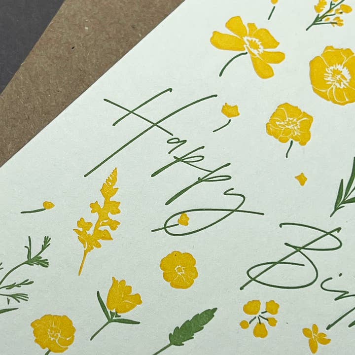Penguin Ink - Wholesale Birthday card - Flower press Birthday Card | Letterpress Birthday Day Card1