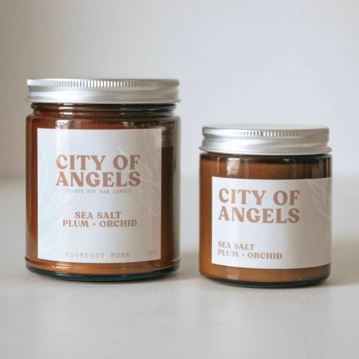 City Of Angels | Wooden Wick Amber Jar Coconut Soy Candle for wholesale by Moondust Home