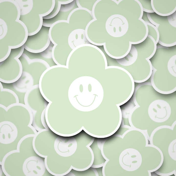 Happy Daisy 2" Waterproof Sticker Mint for wholesale by Hello Soulshine