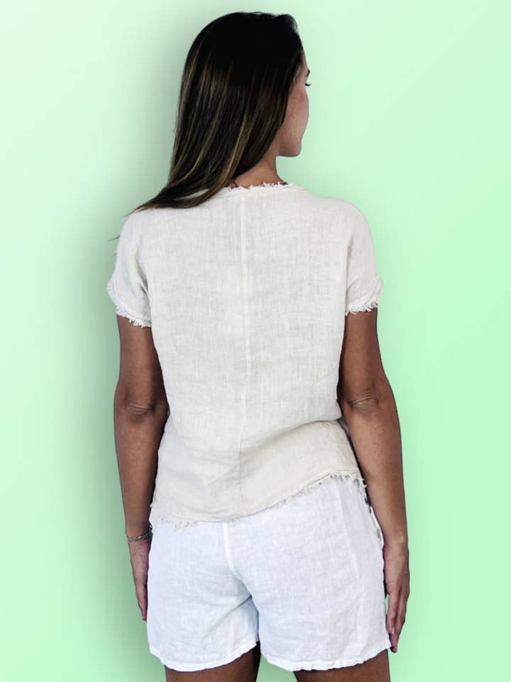 Linen & More – Blusa - Mulher por atacado – Blusa com Franjas 100% Linho REF 1199817