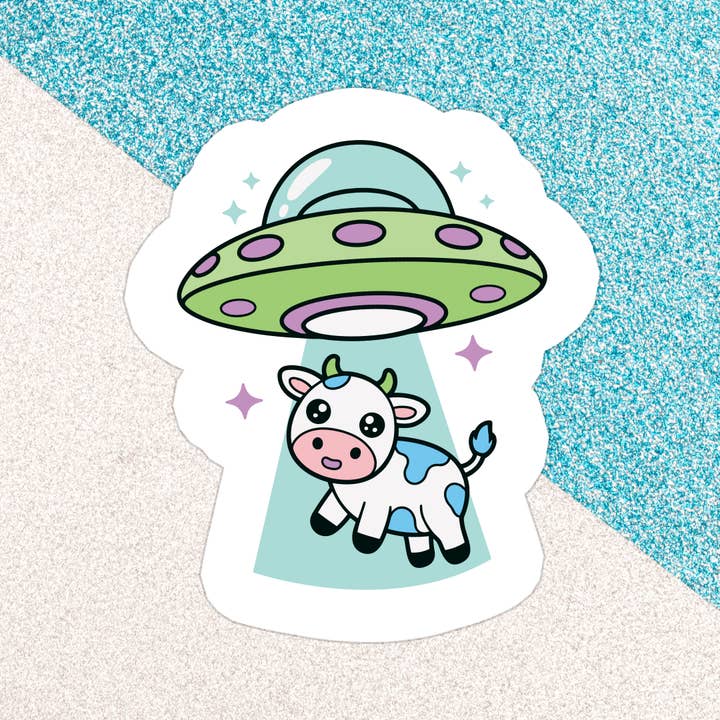 Alien Funny Cow Cute Waterproof Vinyl Sticker for wholesale by Stickers+ X Ashley Bexar