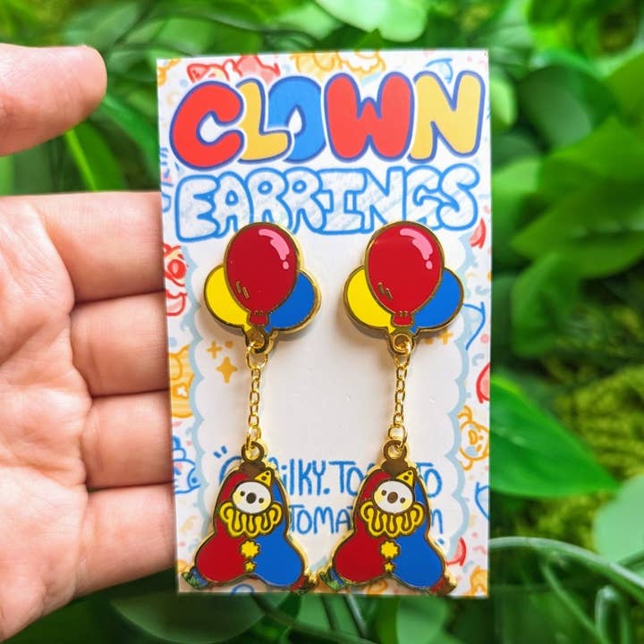 Dangling Clown Earrings for wholesale by Milky Tomato
