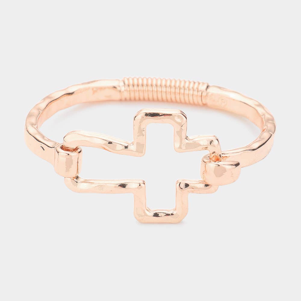 Sensibling Corp. - Wholesale Bangle Bracelet - Hammered Open Metal Cross Hook Bracelet5