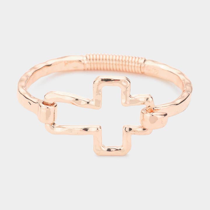 Sensibling Corp. - Wholesale Bangle Bracelet - Hammered Open Metal Cross Hook Bracelet8