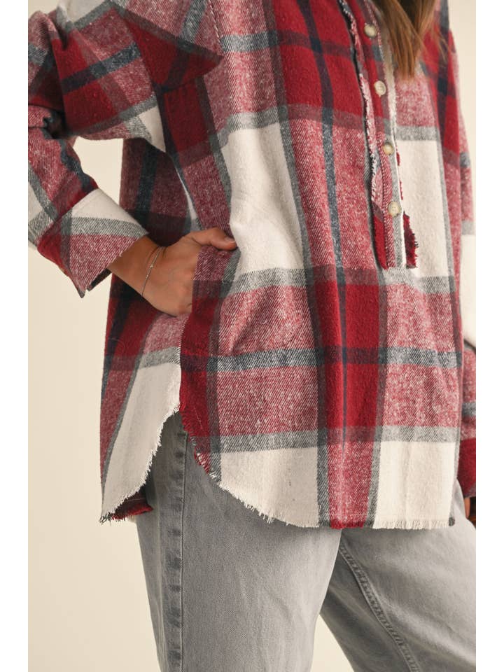 MIOU MUSE – wholesale Buttoned-down shirt – Women's – T3847 PLAID PATTERN PULLOVER TOP WITH POCKET9