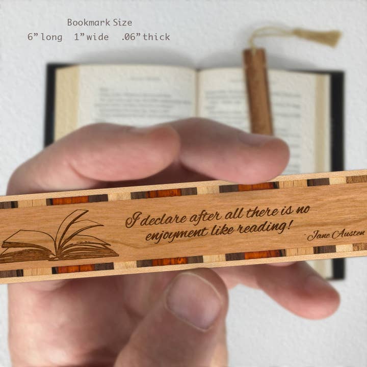 Mitercraft - Wholesale Bookmark - Jane Austen Reading Quote Handmade Engraved Wooden Bookmark1