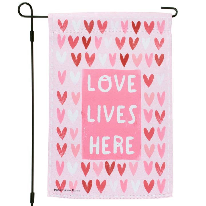 Love Lives Here Garden Flag for wholesale by Primitives by Kathy
