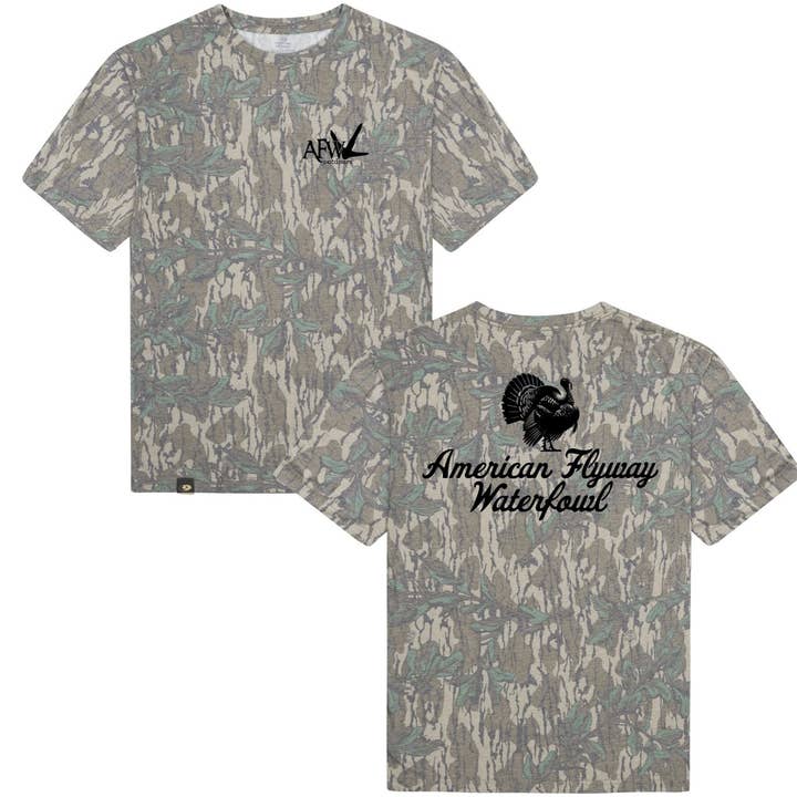 T-shirt Mossy Oak Greenleaf d'AFW Outdoors pour la chasse à la dinde pour la vente par American Flyway Waterfowl