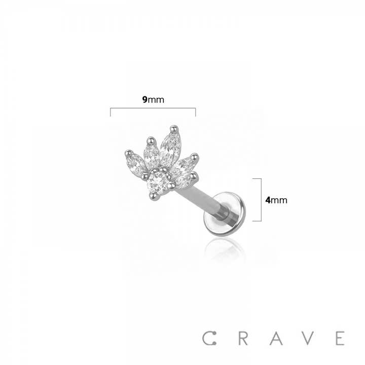 CRAVE BODY JEWELRY - Wholesale Stud/Post Earrings - LOTUS MARQUISE TOP THREADLESS (PUSH IN) 316L SURGICAL STEEL