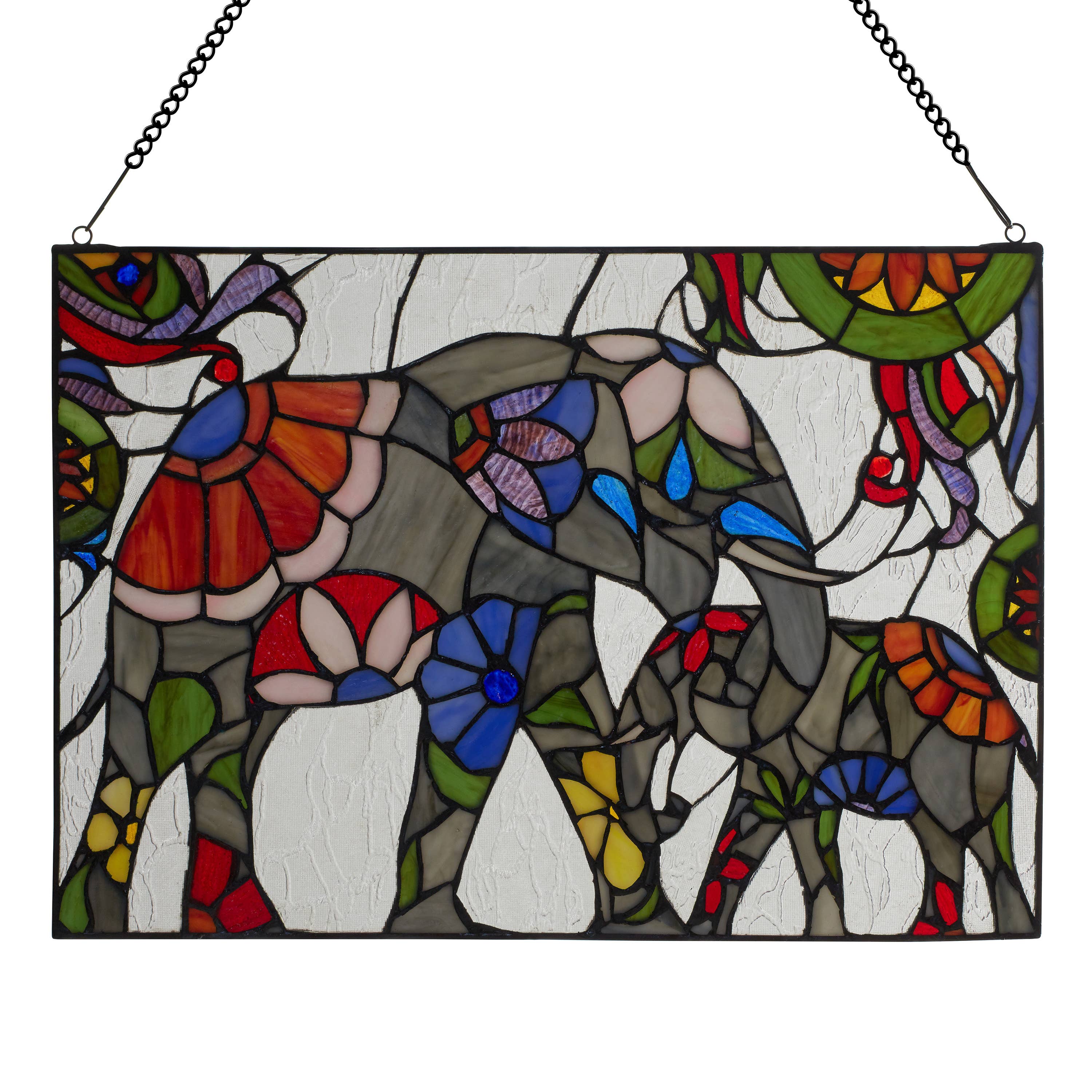 River of Goods - Wholesale Suncatcher - 20"W Mother and Baby Elephant Stained Glass Window Panel1