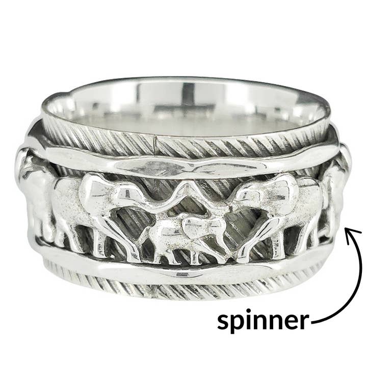 Bague Toupie en Argent à Thème Éléphant pour la vente par Amberman