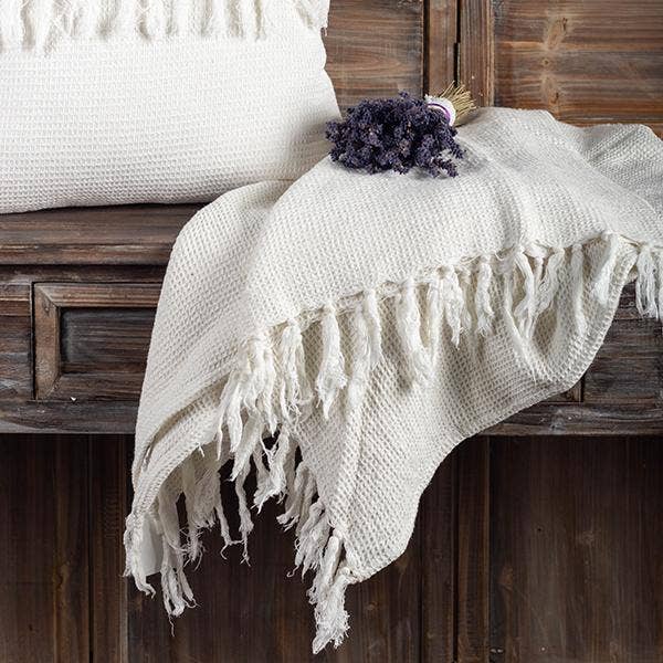 Forpost Trade Inc - Wholesale Throw Blanket - 50" x 65" Cotton Waffle Weave Throw With Fringes, Taupe1