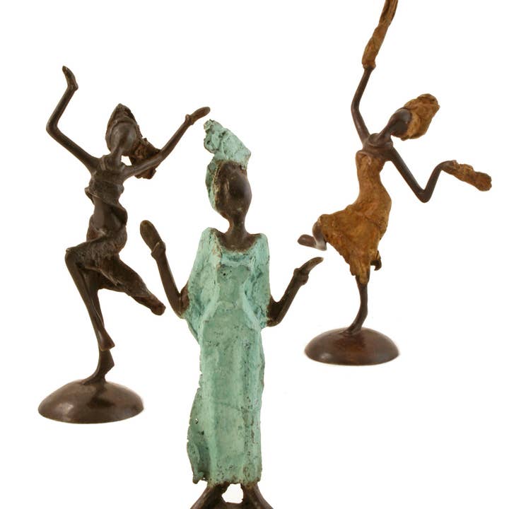 Swahili | AFRICAN MODERN - Wholesale Sculpture - Burkina Faso Bronze Miniature Celebrating Lady Sculpture