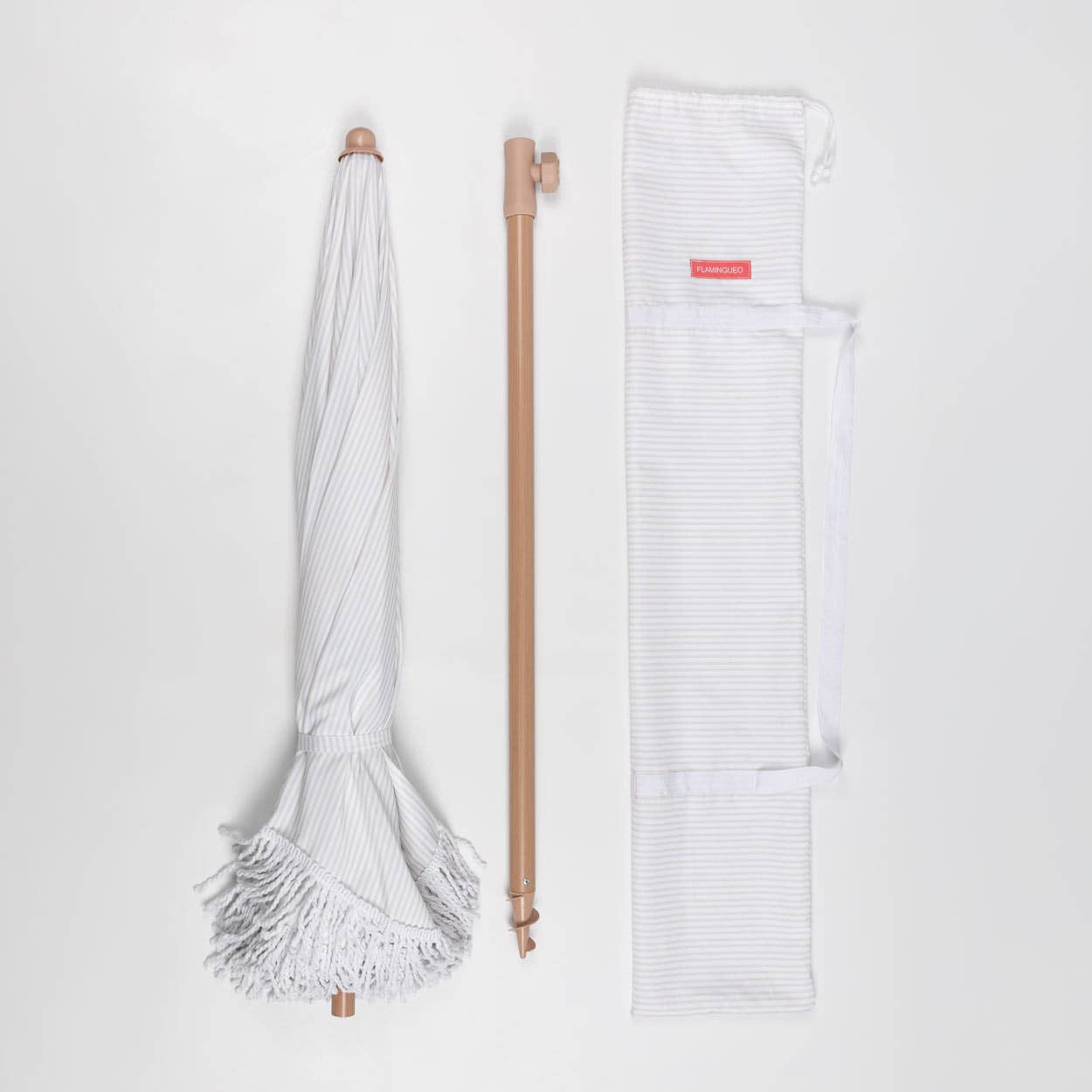 Flamingueo – wholesale Umbrella – Women's – Beige umbrella with white stripes4