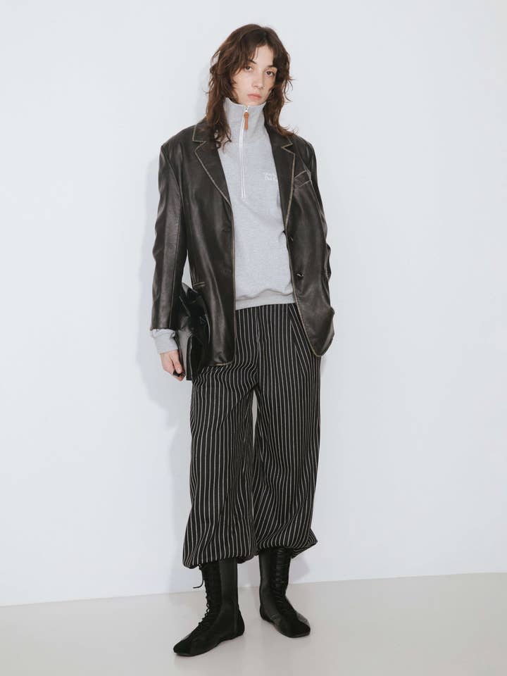 Black Faux Leather Tailored Suit for wholesale by CUBIC