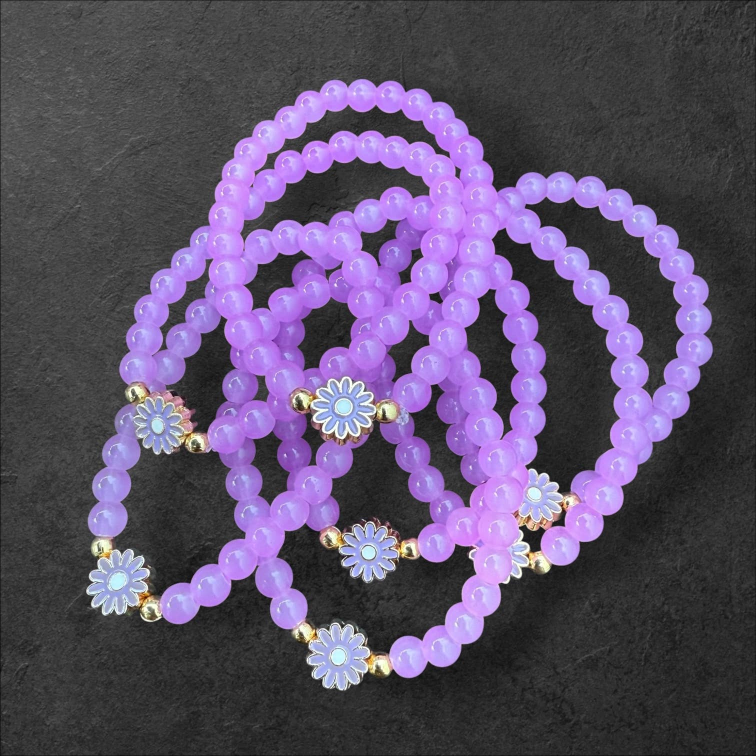Loli - Wholesale Beaded Bracelet - Kids - Kids Beaded Flower Charm Bracelet – Assorted Colors0