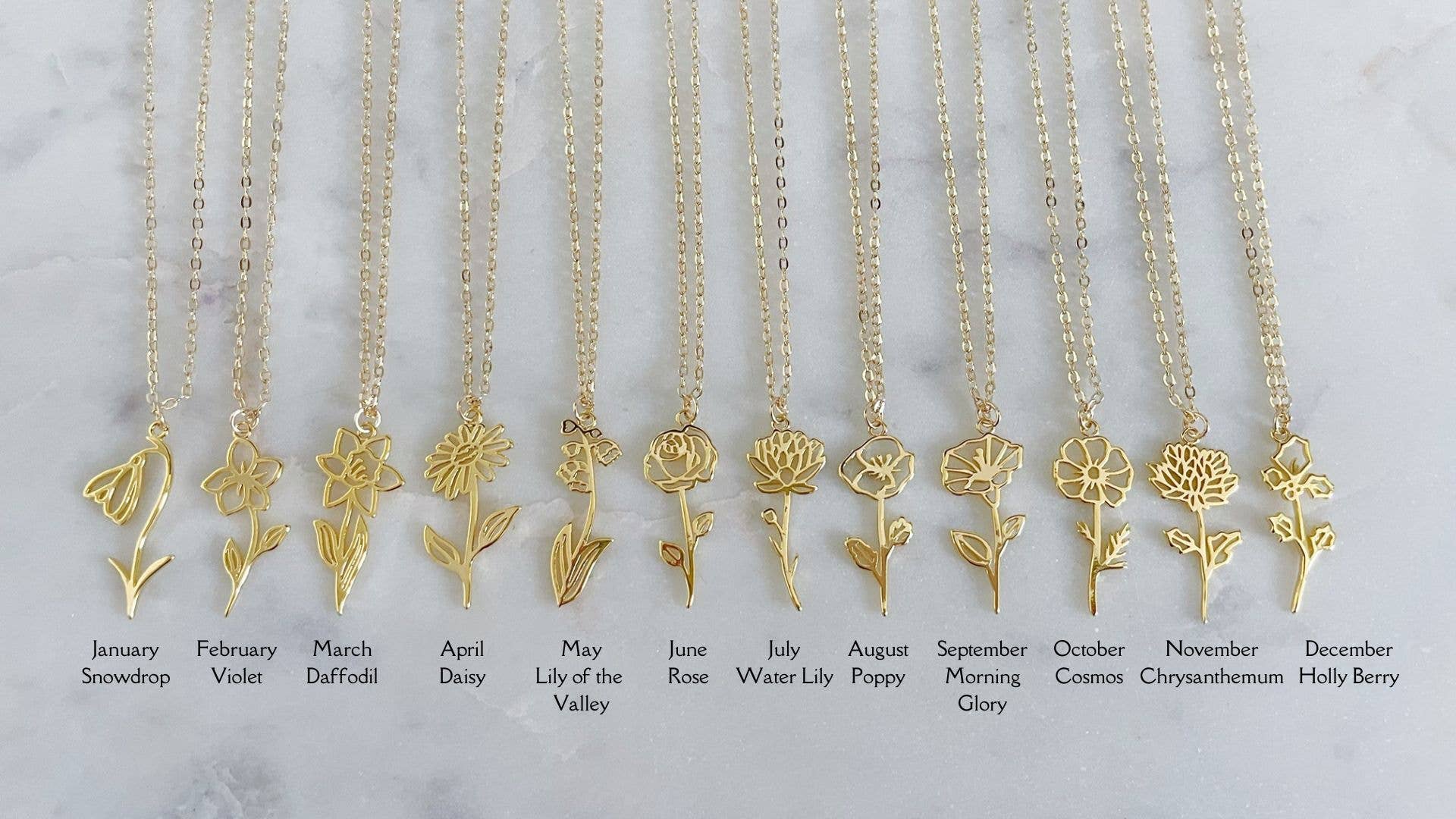 Laalee Jewelry - Wholesale Pendant/Charm Necklace - Gold Birth Flower Necklace, Birth Flower Spring Jewelry1