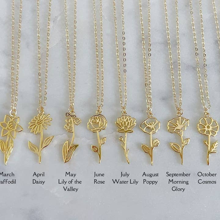 Laalee Jewelry – Engroshandel Halskæde med vedhæng – Guld fødselsblomst halskæde, fødselsblomst forårssmykker1