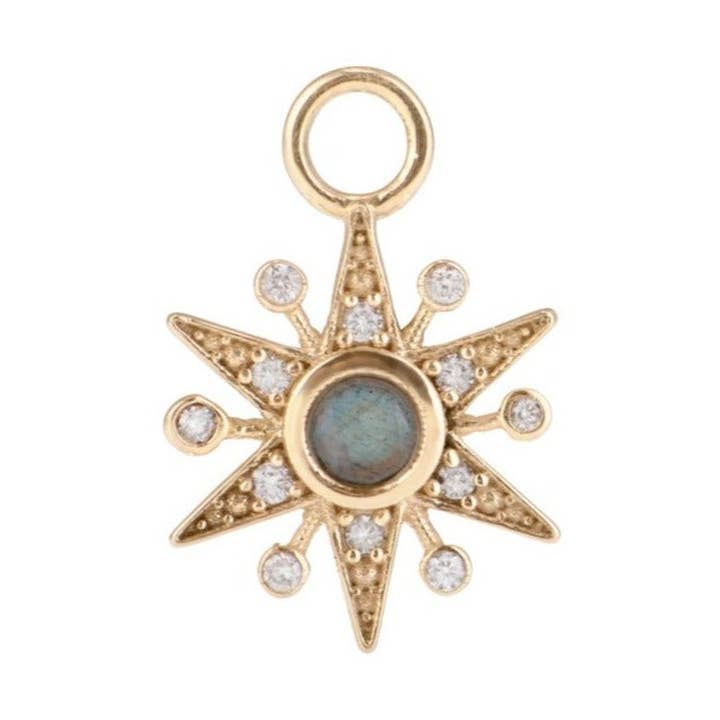 Charm de pendiente de estrella de edición limitada con diamante y labradorita en oro de 9k para venta al por mayor de ZOHREH