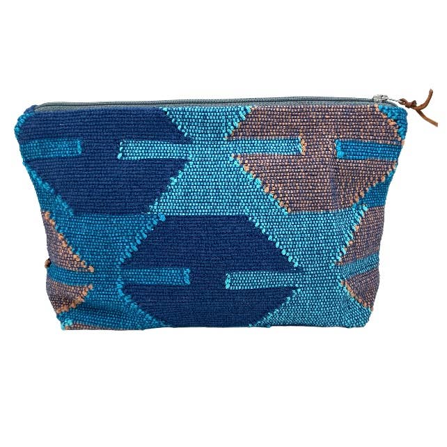 bag: toiletry bag - blue - woven Dhaka - hand basket in Nepal for wholesale by Luna-Leena - handmade in Nepal