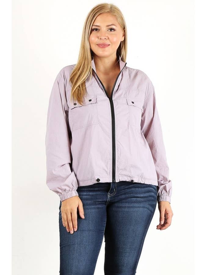 Black Plus Size Windbreaker Light-Weight Jacket SS1842P-J for wholesale on Faire