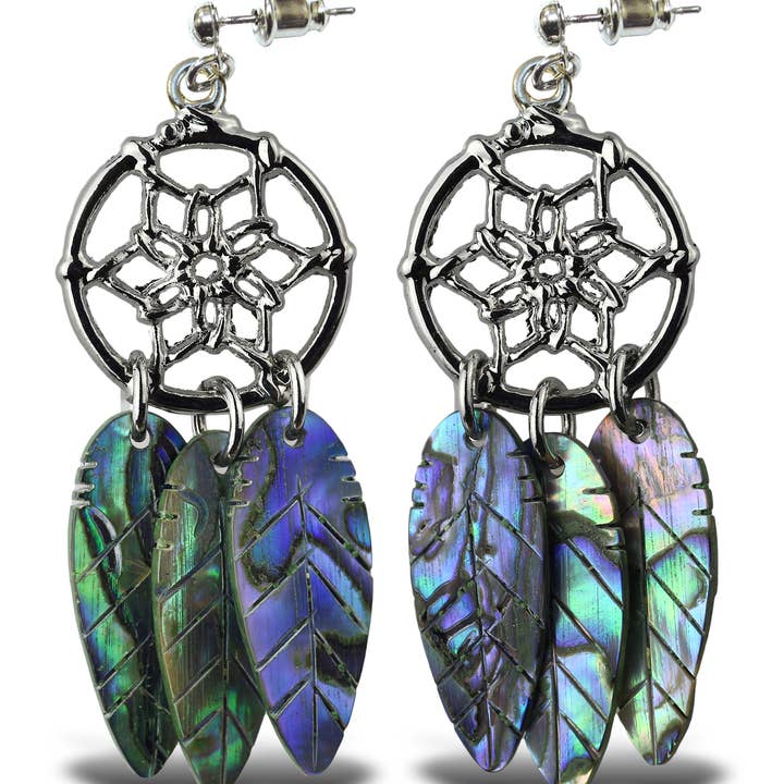 Dangle Post Earrings with Natural Paua Dream Catcher for wholesale by Cota Global