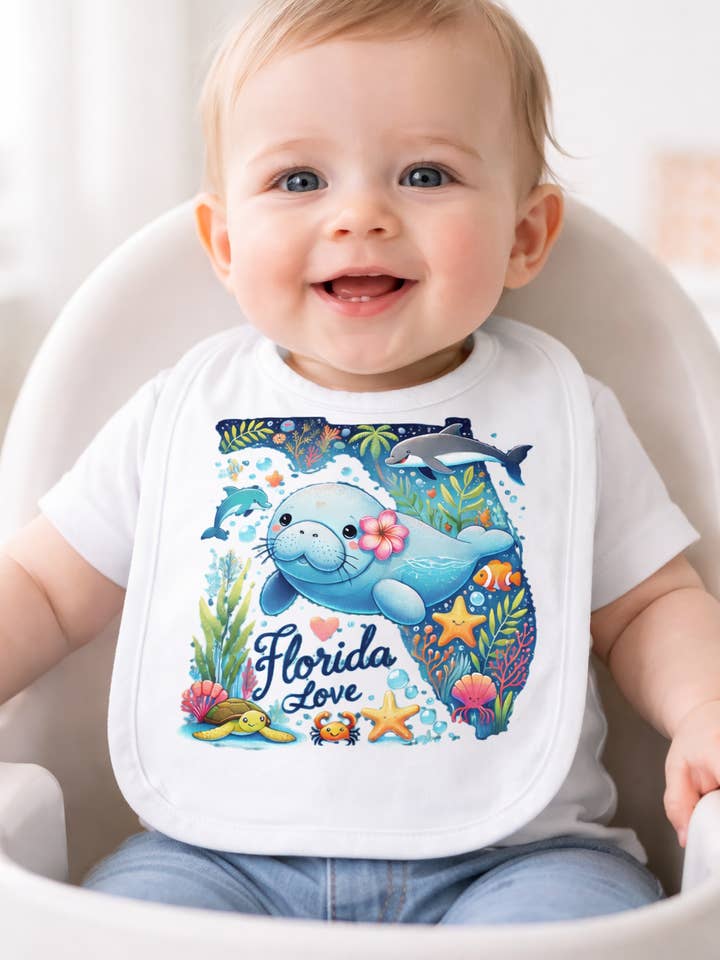 Florida Love Baby Bib for wholesale by River Tide Apparel