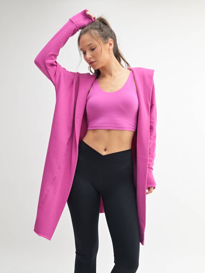 Mono B - Wholesale Cardigan - Women's - Open Front Longline Hoodie Cardigan