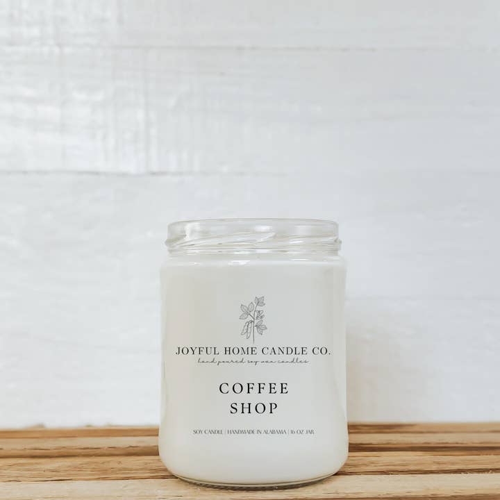 Coffee Shop Soy Candle | 16 oz glass jar for wholesale by Joyful Home Candle Co.
