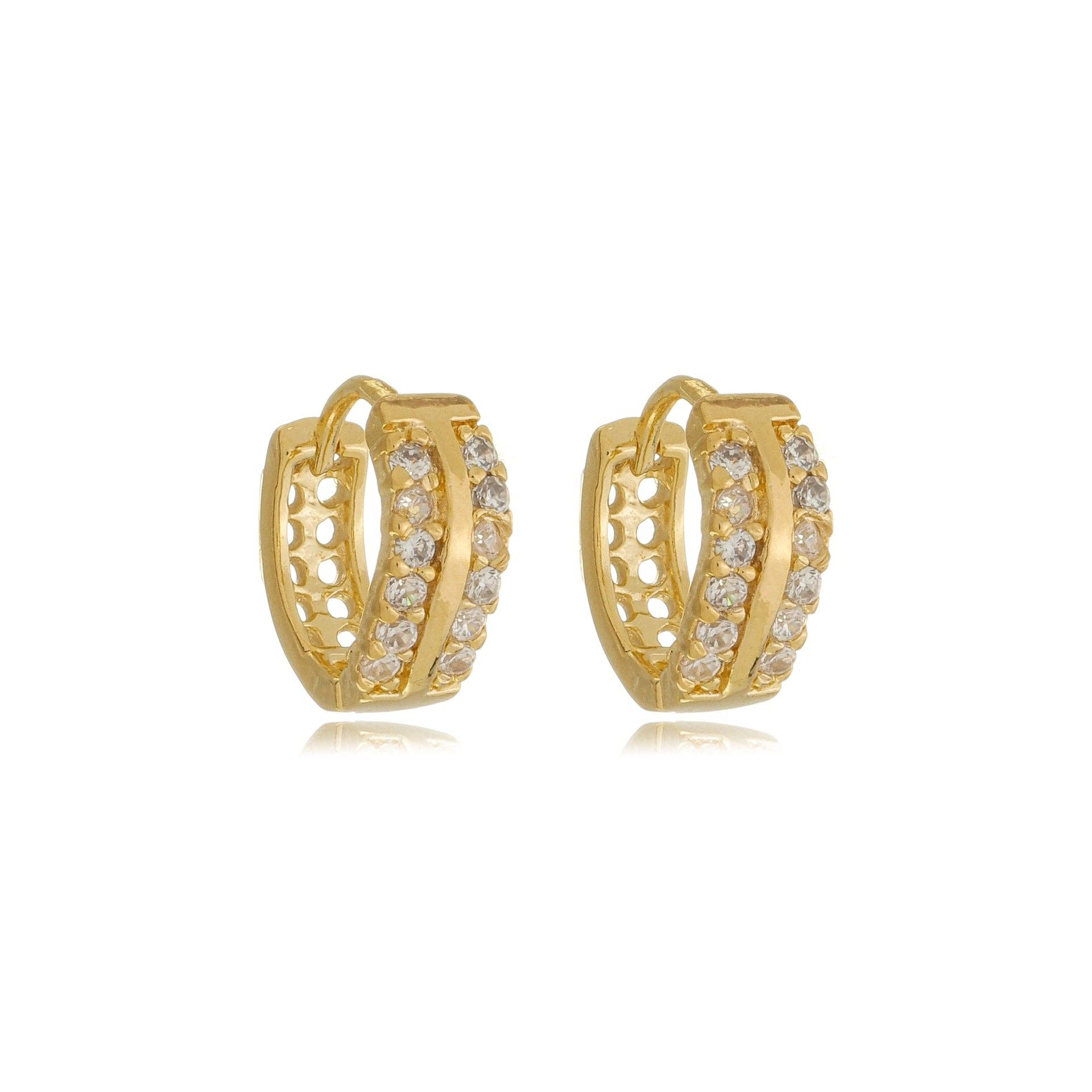 Oro Ipanema Duo Pavé Huggie placcato in oro 14k | Senza ossidazione in vendita all'ingrosso su Faire4