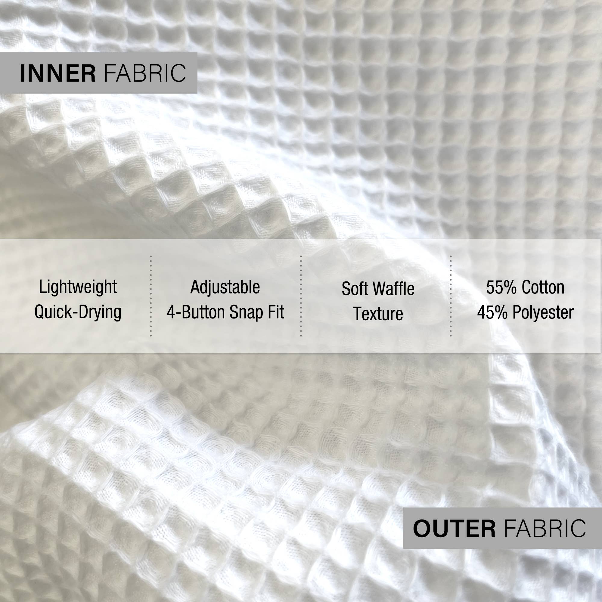 Appearus Products Corp. – wholesale Robe – Women's – Case of 24: Puffy Waffle Spa Wrap Robe, Snap Closure, White7