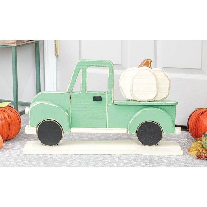 Hanna's Handiworks - Wholesale Decorative Tabletop Object - WOODEN TRUCK W/PUMPKIN