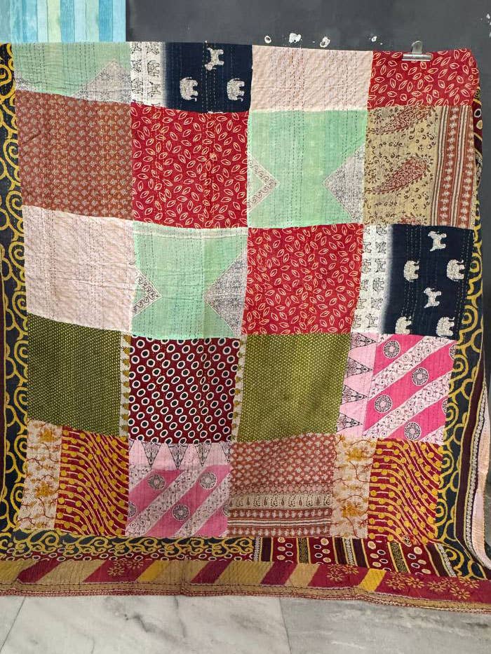 Cotton kantha Stitched Quilt Patchwork Bedspread Throw Quilt for wholesale by bhavnas boutique