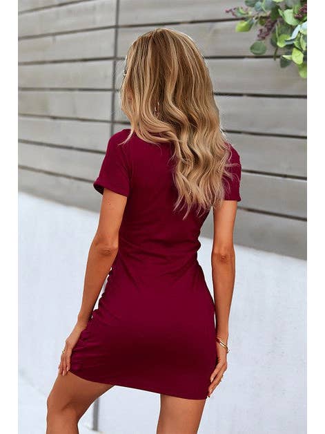 Supreme Fashion - Wholesale Dress - Women's - Solid Round Neck Self Tie Knot Mini Dress