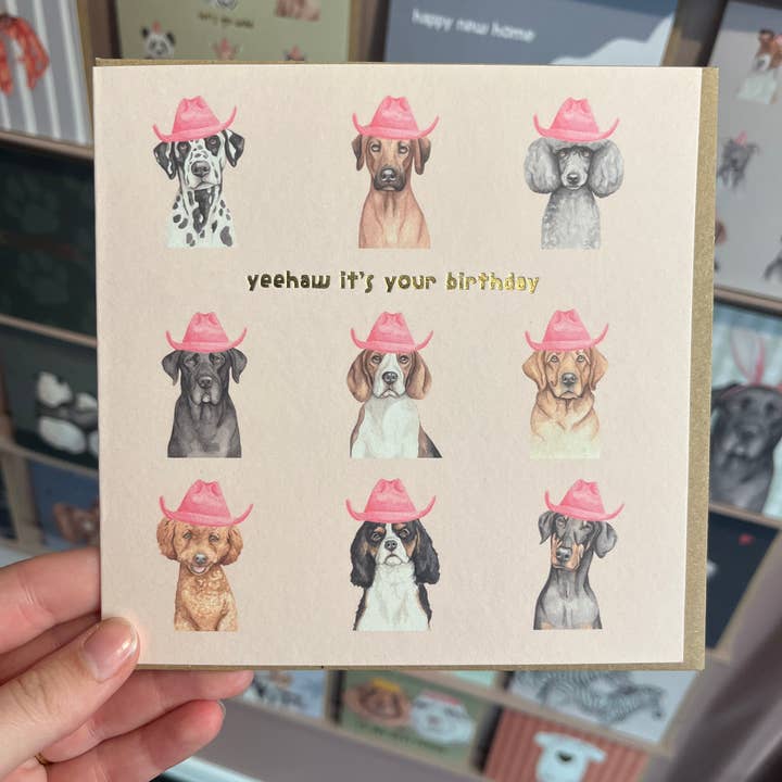 Yeehaw Cowboy Dogs card with Gold Foil for wholesale by lil wabbit