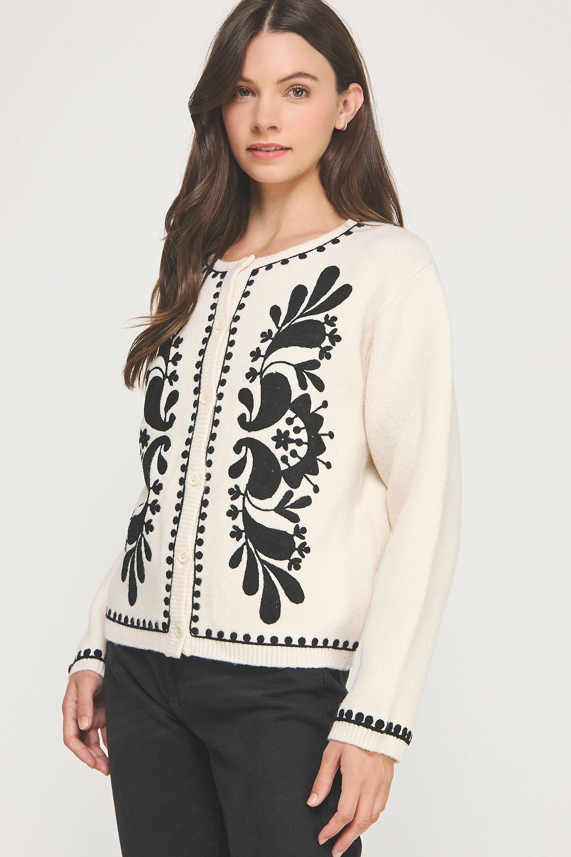 Strut & Bolt – wholesale Cardigan – Women’s – Embroidery Knitted Cardigan Sweater4