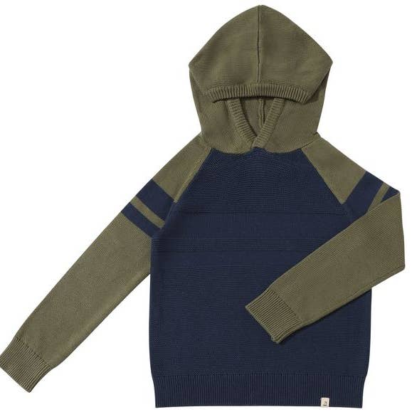 PEDRO Striped Hooded Sweater Green/Navy for wholesale by Me & Henry